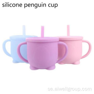 Baby träning dricka halm silikon cup pingvin cup